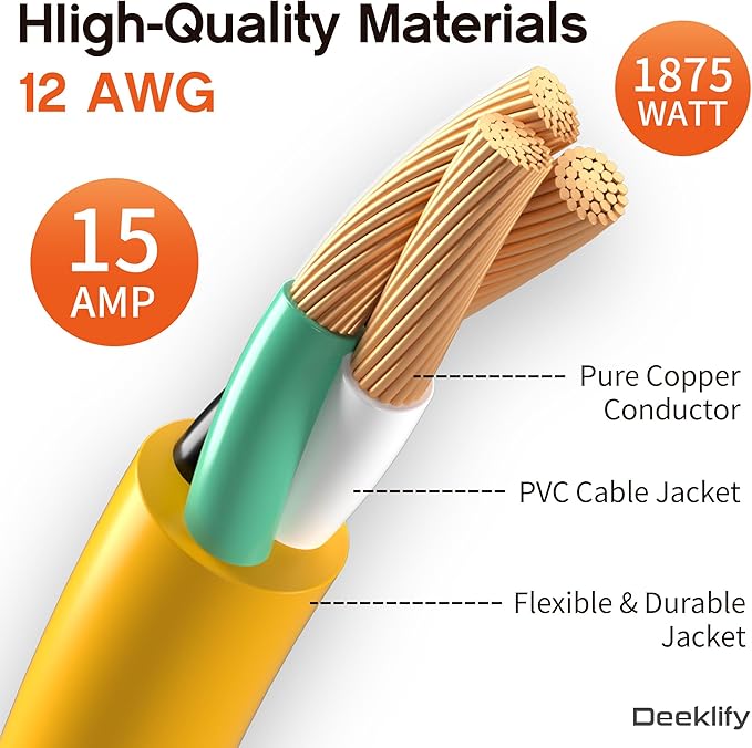 12AWG 25 FT Heavy Duty Outdoor Extension Cord Waterproof with Lighted End, 12 Gauge Extension Cord Flexible and Cold Resistant 3 Prong Grounded Plug,15Amp 1875W Yellow SJTW ETL Listed