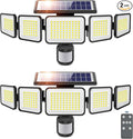 Solar Lights Outdoor 4000LM 236 LEDs Motion Sensor Outdoor Lights, 5 Heads Security Wall Lights,3 Mode, IP65 Waterproof Flood Lights with Remote Control for Garden, Backyard,2 Pack