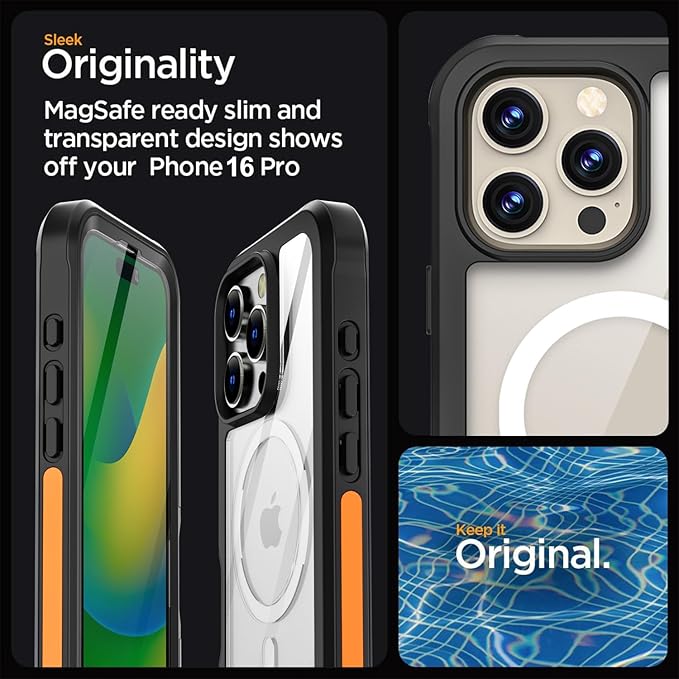 AICase Magnetic for iPhone 16 Pro Case Compatible with Magsafe,360 Fullbody [Dustproof Design] Built-in 9H HD Tempered Glass Screen&Lens Protector,Shockproof Heavy Duty Rugged Phone Cover 6.3"
