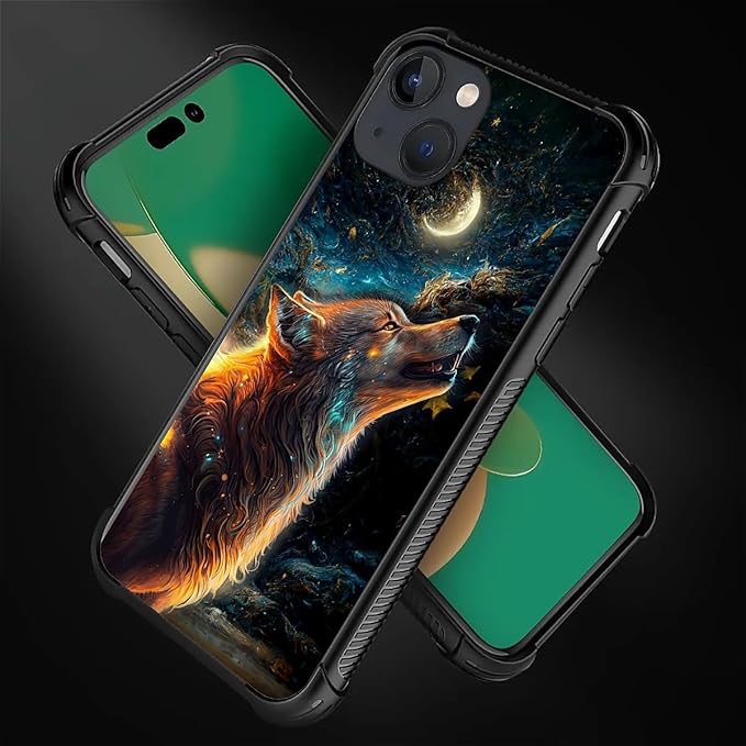 for iPhone 13 Case, Star Cave Hungry Wolf Pattern Graphic Design Girl Boy Soft Silicone Hard Acrylic Shock Protection for iPhone 13