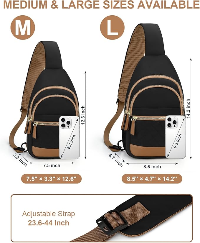 Capolo Sling Bag for Women Men Waterproof Crossbody Bags for Women Trendy Casual Fanny Pack with Convertible Shoulder Strap Chest Bag for Travel Hiking(Black, Large)