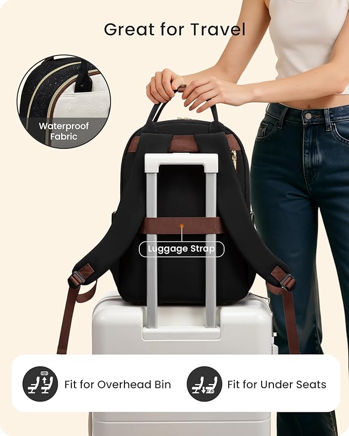 LOVEVOOK Laptop Backpack for Women with Giant Tumbler Holder Pocket, 17 inch Large Travel Work Backpack Purse for Teacher Nurse, Waterproof College Book Bag Cute Casual Daypack, Black