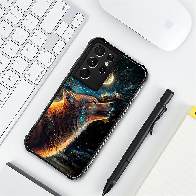 for Samsung Galaxy S21 Ultra Case, Star Cave Hungry Wolf Pattern Graphic Design Girl Boy Soft Silicone Hard Acrylic Shock Protection for Samsung Galaxy S21 Ultra