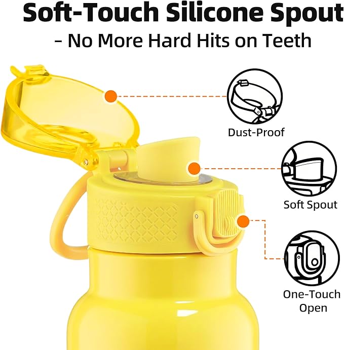 Fanhaw Daylite Series 24 oz Stainless Steel Insulated Water Bottle with Silicone Spout Lid, Double-Wall Vacuum Leakproof Metal Bottle, Anniversary Birthday Gift for Kids, Women & Men (Bright Yellow)