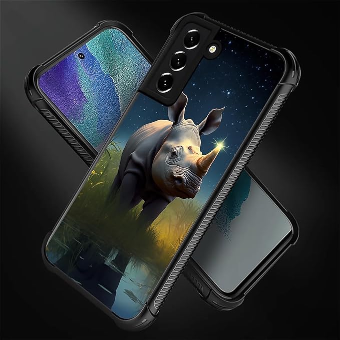 for Samsung Galaxy S22 Case, Rhino Water Marshes Pattern Graphic Design Girl Boy Soft Silicone Hard Acrylic Shock Protection for Samsung Galaxy S22