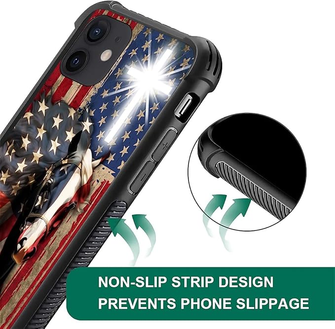for iPhone 11 Case, Red American Flag Horse Cross Pattern Graphic Design Girl Boy Soft Silicone Hard Acrylic Shock Protection for iPhone 11