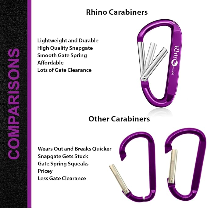 Rhino Produxs 8PCS of Lightweight Duty Snap Carabiner Clips, D Ring Shape Carabiner with 8PCS Keyring - Excellent for Outdoor, Camping, Hiking, Keychains, Water Bottle, Keychain Hook