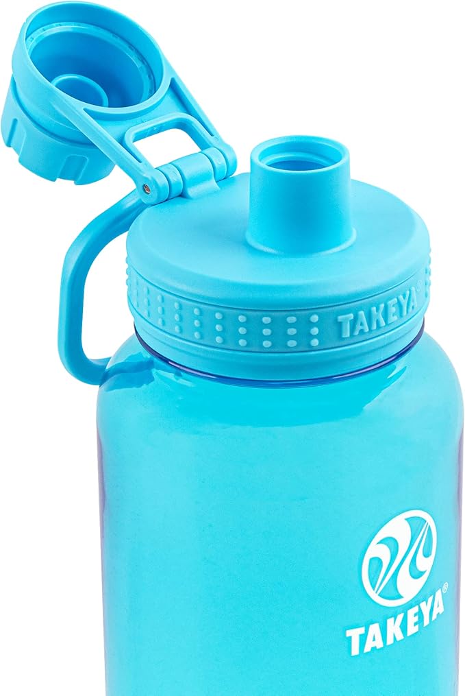 Takeya Tritan Sport Water Bottle with Spout Lid - BPA-Free & Dishwasher-Safe Water Bottle - Reusable Bottle with Lid Handle - Simple Leak-Proof - 40 oz, Breezy Blue (Pack of 4)
