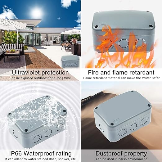 NineLeaf Outdoor Junction Box,IP66 Weatherproof Electrical Project Boxes PVC/ABS Plastic Enclosure Box Universal Watertight 4.9 x 3.3 x 2.3 inch (125x86x62mm), with 4PK 20mm Cable Gland Grey(10 Sets)