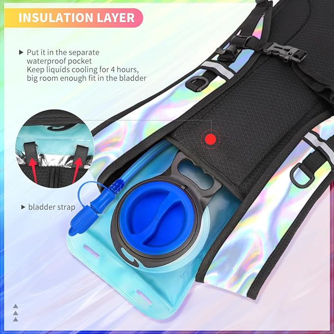 Hydration Backpack, Water Backpack with 2L Hydration Bladder, Rave Backpack Hydration Pack, Festival Essential for Raves, Hiking, Cycling, Climbing, Running, Outdoor, Camping and More