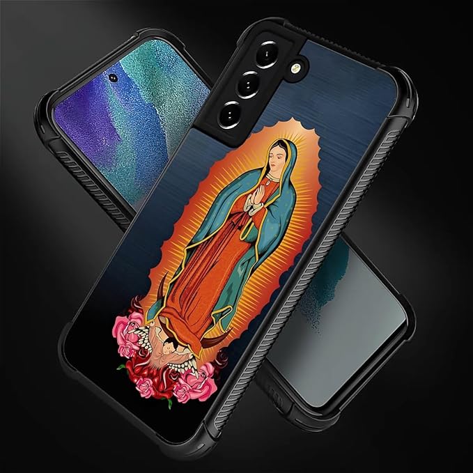 for Samsung Galaxy S21 Case, Red Virgen Guadalupe Pattern Graphic Design Girl Boy Soft Silicone Hard Acrylic Shock Protection for Samsung Galaxy S21