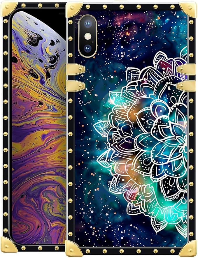 Compatible with iPhone Xs Max Case, Starry Sky Colourful Mandala Luxury Golden Decoration for Girl Women Soft TPU Shockproof Protective Hard PC Back for iPhone Xs Max