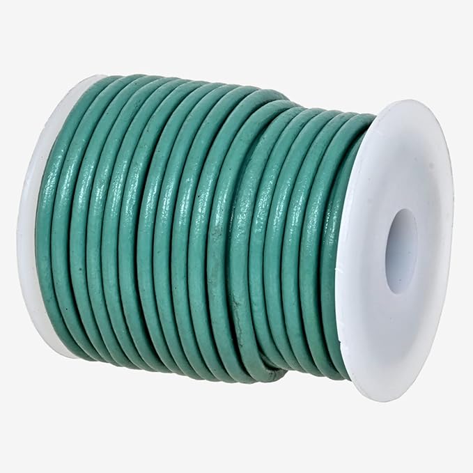 GENIQUE Real/Genuine Round Leather String Cord for Necklace, Bracelets, Jewelry, Kumihimo Braiding, DIY Projects (10 Metres) (3mm, Turquoise)