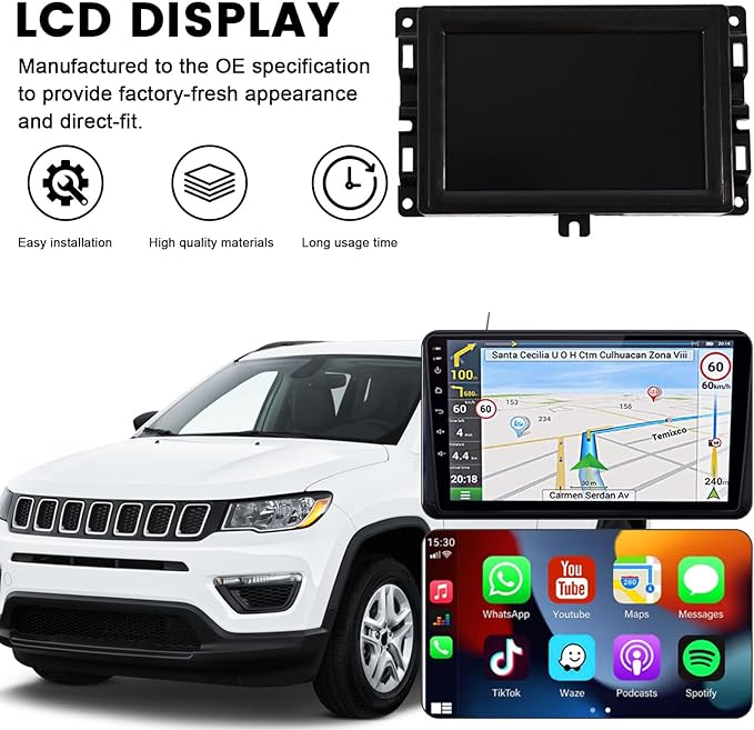 7" Uconnect Touch Screen Display Compatible with 2017 2018 2019 2020 Jeep Compass # TDO-WXGA0700K00057-V1 TDO-WXGA0700K00033-V2 with Bracket(No 8.4'')