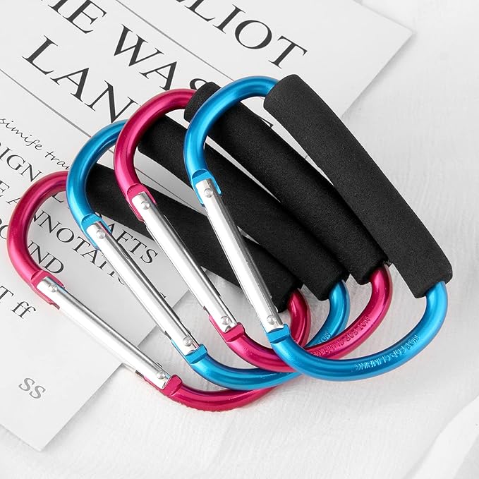 4 Pack Large Carabiner 5.5" D Style Click and Carry Bag Carrier Stroller Hooks(Light Blue and Rose red)