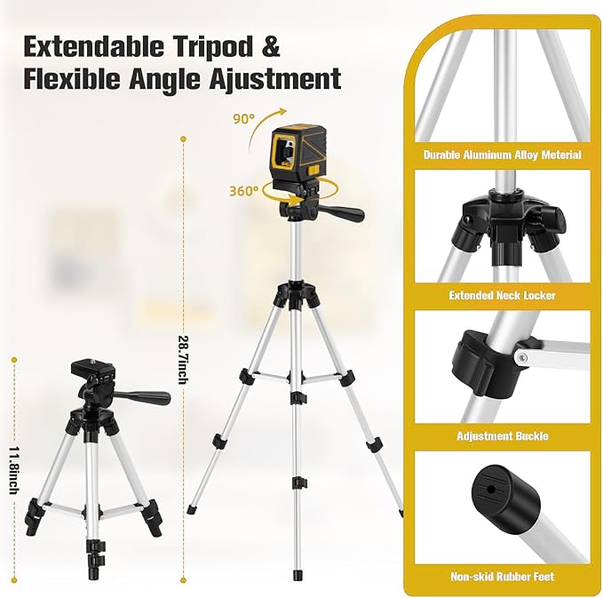 Laser Level with Tripod, 100 feet Green Cross Line Self Rotary Leveling Laser Level, Vertical and Horizontal Line, Rotatable 360 Degree, Manual Self leveling and Pulse Mode,IP54 Waterproof & Battery
