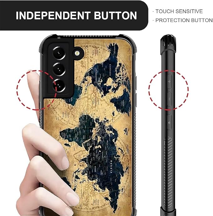 for Samsung Galaxy S22 Case, Brown World Map Pattern Graphic Design Girl Boy Soft Silicone Hard Acrylic Shock Protection for Samsung Galaxy S22