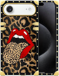 for iPhone 17 Air Case Luxury Golden Decoration for Girl Women Soft TPU Shockproof Protective Hard PC Back for iPhone 17 Air Crazy Pattern Brown Leopard Print Mouth