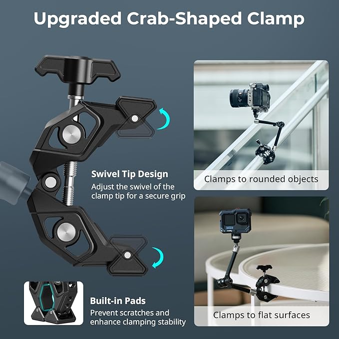 SMALLRIG 12.9 Inches Magic Arm Clamp, with 1/4'' Screw & Anti-Deflection Retractable Pin, Clamp Mount for GoPro/for Insta360 /for DJI Action/for DSLR/for Light/for Monitor/for Phone - 5312