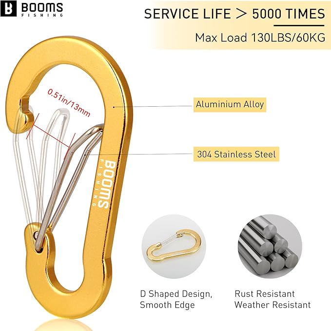 Booms Fishing CC5 Multi-Use Carabiner Clips, 10 Pack 2.3"/ 3.1" Caribeener Clips, Mini Keychain Caribeaner Clip, Aluminum D Ring Carabiners