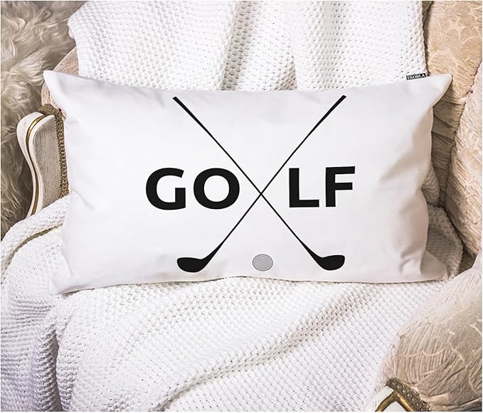EKOBLA Farmhouse Oblong Rectangle Throw Pillow Covers Golf Symbol Funny Sport Game Clubs Square Decorative Cushion Case for Couch Sofa Chair Bed Cotton Linen 12x20 Inch, White