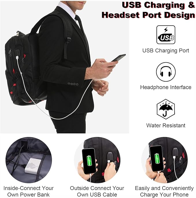LOVEVOOK 17 Inch Laptop Backpack for Men Women, Waterproof Anti-Theft Travel Backpack with USB Charging Port & Lock Black