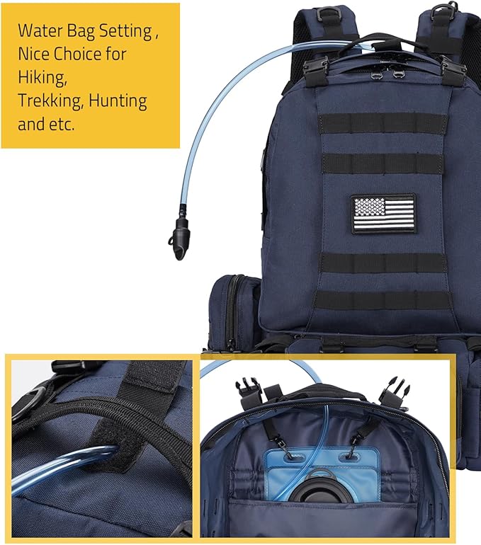 CVLIFE Tactical Backpack Military Army Rucksack 60L Large Assault Pack Detachable Molle Bag, Blue