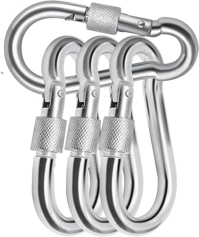 Locking Carabiner Clips, Stainless Steel Spring Snap Hook Locking Carabiner Heavy Duty - 304 Premium Stainless Steel Thumb Screw Carabiner Clip
