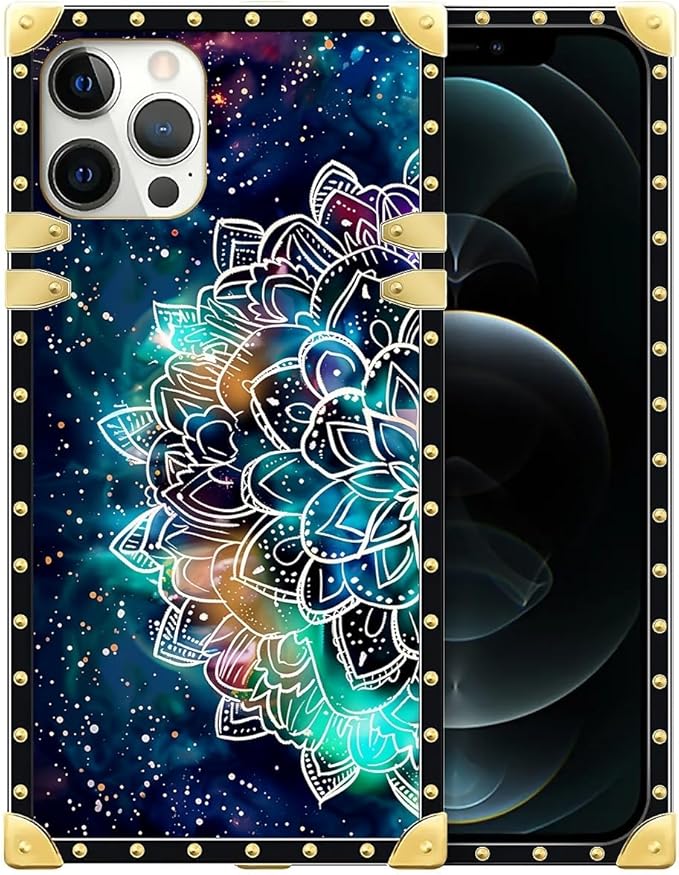 Compatible with iPhone 12 Case, Starry Sky Colourful Mandala Luxury Golden Decoration for Girl Women Soft TPU Shockproof Protective Hard PC Back for iPhone 12 Pro