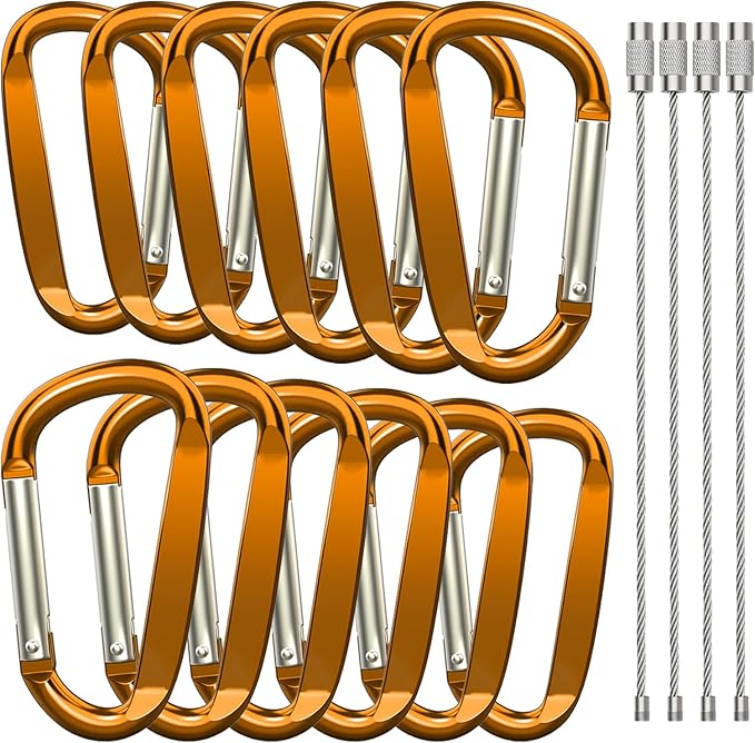 3" Aluminum Carabiner Clips, 12PCS D Ring Shape Keychain Carabiners Hook Buckle
