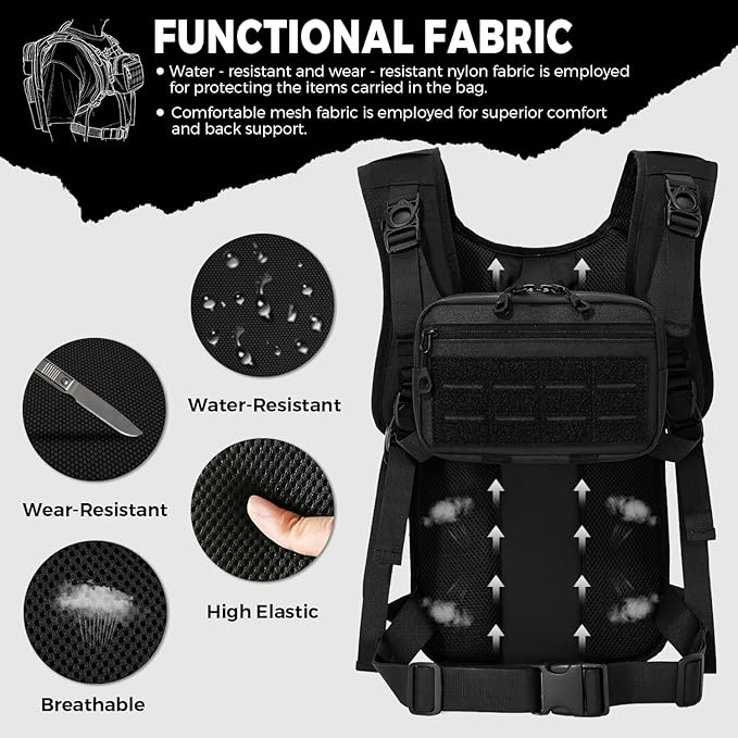 Koculemi Tactical Hydration Backpack with 2L Water Bladder and Front Small Tactical Pouch, Outdoor Water Backpack for Men Women, Sports Hydration Pack for Hiking, Cycling, Climbing