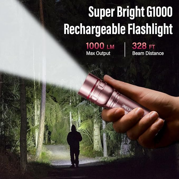 Rechargeable Flashlights High Lumens, G1000 Super Bright Flash Light 2 Pack, Small Zoomable LED Flashlight with 3 Lighting Modes, Portable Flashlights for Camping Essentials, Gift for Women (Pink)