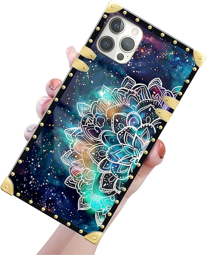 Compatible with iPhone 12 Pro Max Case, Starry Sky Colourful Mandala Luxury Golden Decoration for Girl Women Soft TPU Shockproof Protective Hard PC Back for iPhone 12 Pro Max