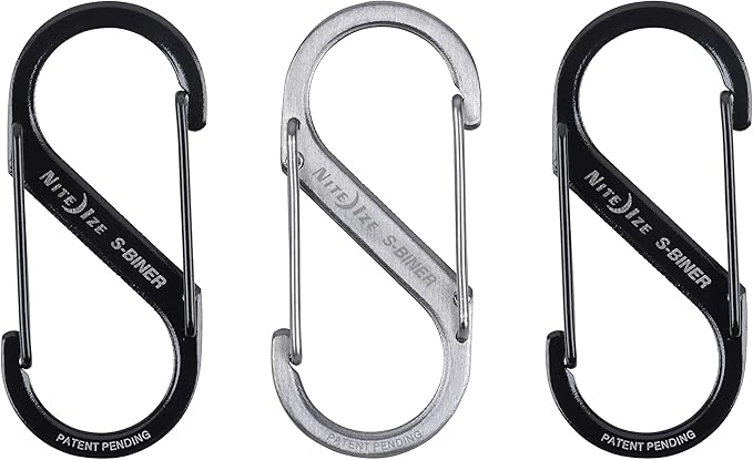 Nite IZE S-Biner Stainless Steel Dual Carabiner #2, Dual Gated Carabiner for Keys and Gear, 3 Pack, Black/Stainless