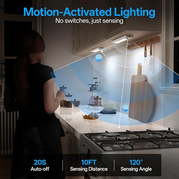 Under Cabinet Lighting Wireless,Rechargeable Motion Sensor Light Indoor,3Color Dimmable Closet Light Battery Operated with Remote Control, Magnetic Under Counter Lights for Kitchen 2Pack