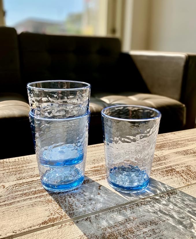KLIFA- NICE- 14.7 ounce, Set of 6, Acrylic Tumbler Drinking Glasses, BPA-Free, Stackable Plastic Drinkware, Dishwasher Safe Cups, Ocean Blue