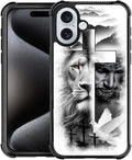 for iPhone 16 Plus Case, Lion Cross Jesus Christ Dove Pattern Graphic Design Girl Boy Soft Silicone Hard Acrylic Shock Protection for iPhone 16 Plus