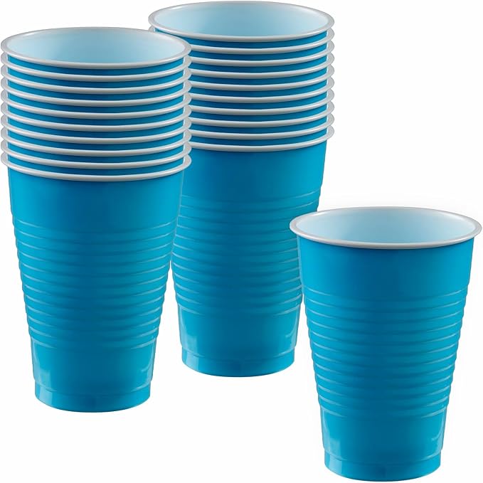 Caribbean Blue Plastic Cups (Pack of 20) - 12 oz. - Versatile Drinkware for Indoor & Outdoor Parties, Weddings, Birthdays, Celebrations & More