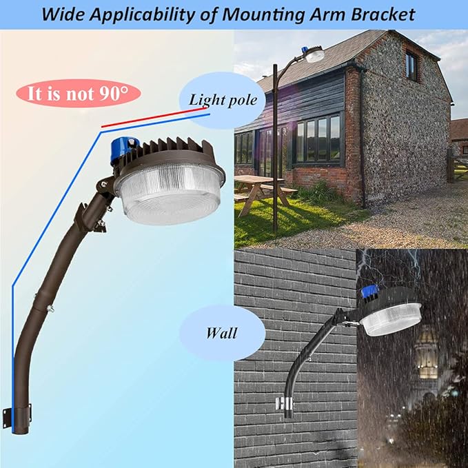 ledmo Mounting Arm for LED Barn Light Adjustable Angle Sturdy Black Aluminum Extension Mounting Pole for Dusk to Dawm Outdoor Security Area Light Yard Lighting