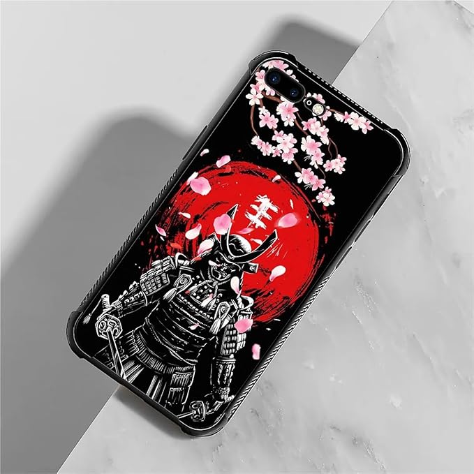 for iPhone 7/8 Case, Sakura Japanese Samurai Pattern Graphic Design Girl Boy Soft Silicone Hard Acrylic Shock Protection for iPhone 7/8