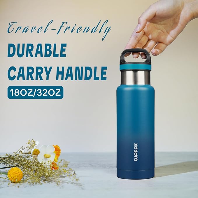 BJPKPK Insulated Water Bottle 18OZ Stainless Steel Water Bottle with Handle Double Walls Vacuum Insulated BPA Free Flask, Indigo Black
