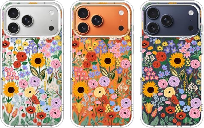 MOSNOVO for iPhone 17 Pro Max Case | Military Grade 6.6ft Drop Tested | Camera Control | Clear with Blossom & Bloom Design