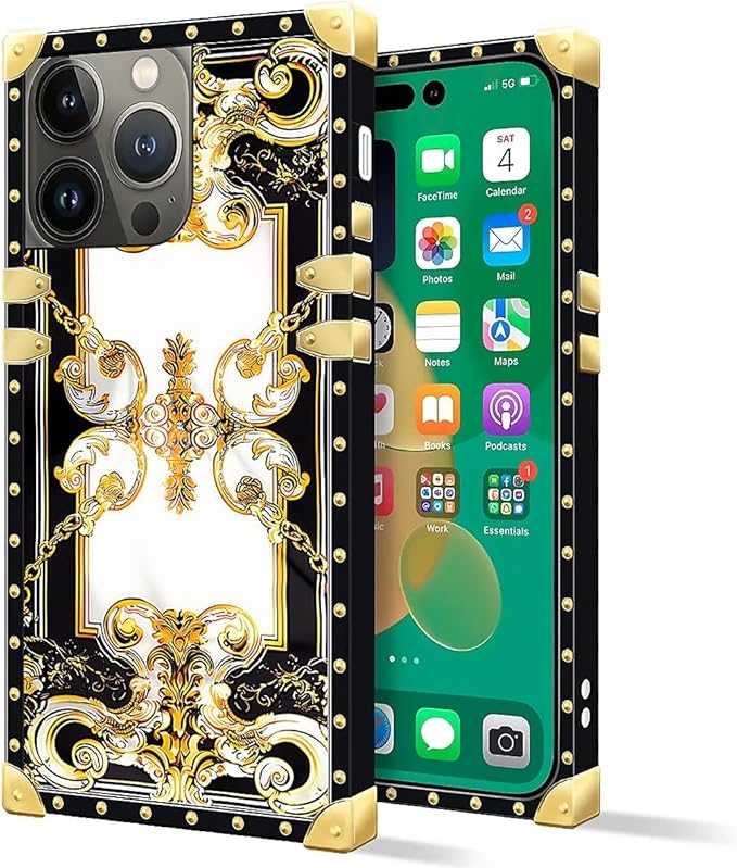 Compatible with iPhone 14 Pro Max Case, Gold Grain Flowers Luxury Golden Decoration for Girl Women Soft TPU Shockproof Protective Hard PC Back for iPhone 14 Pro Max
