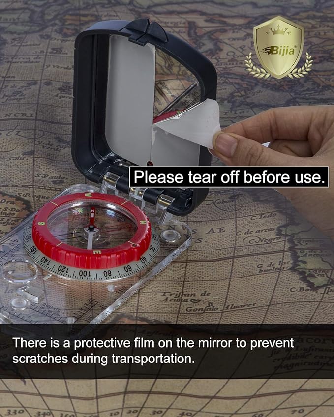 BIJIA Orienteering Map Compass -Sighting Mirror Compass with Adjustable Declination,Clinometer and LED Light for Hiking,Camping,Orienteering,Hunting,Global Mountaineering, Navigating and SAR Training