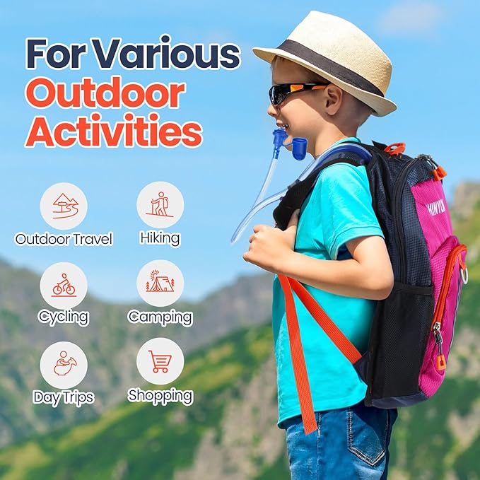 Shinylin 2 Pcs Kids Hydration Backpack with 1.5L Water Bladder Lightweight Kids Hiking Backpack Water Rucksack for Boys Girls Climbing Running