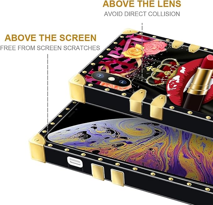 Compatible with iPhone Xs Max Case, Queen Lip Crown Leopard Print Luxury Golden Decoration for Girl Women Soft TPU Shockproof Protective Hard PC Back for iPhone Xs Max