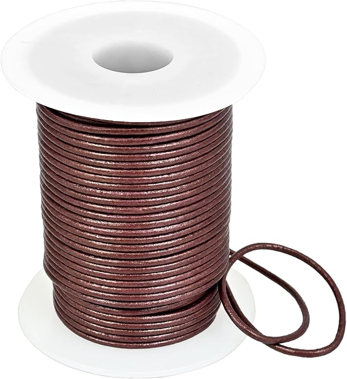 GENIQUE Real/Genuine Round Leather String Cord for Necklace, Bracelets, Jewellery, Braiding (1.5mm, Maroon Metallic)
