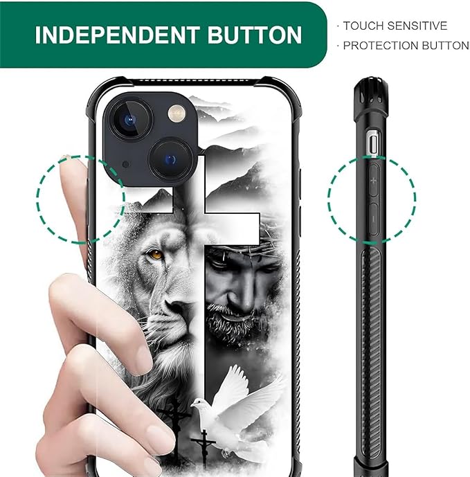 for iPhone 14 Case, Lion Cross Jesus Christ Dove Pattern Graphic Design Girl Boy Soft Silicone Hard Acrylic Shock Protection for iPhone 14