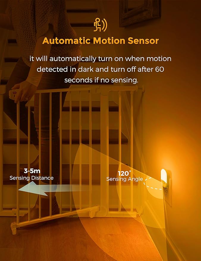 L LOHAS LED Amber Night Light, 2 Pack, Night Lights Plug into Wall Motion Sensor, 0.6W 2000K, LED Nightlights, 30/60LM Adjustable Brightness, Automatic Low Blue Nightlight for Kids, Bathroom, Hallway