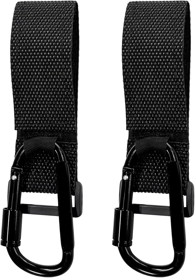 2 PCS UTV Hook for Hanging Headsets, Aluminum Alloy Stroller Carabiner Clips with Adjustable Strap, Multipurpose Roll Cage Hooks for Motorcycle Dirt Bike Scooter Owners (Black)